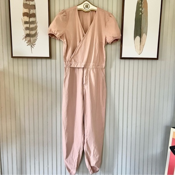 Rose Pink Jumpsuit Cotton Denim One Piece Jumper Wrap Top Style - Picture 1 of 9